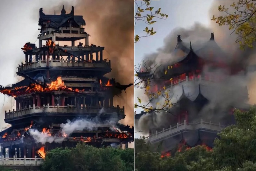 آتش‌ سوزی و نابودی کامل معبد ۱۵۰۰ ساله در چین