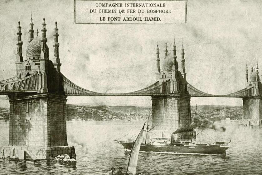 تصویر پل بسفر در گذشته دور. منبع عکس: وب‌سایت istanbultarihi.ist. عکاس: نامشخص