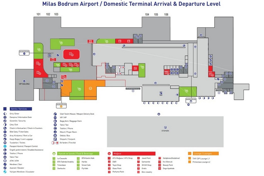 نقشه ترمینال داخلی فرودگاه بدروم